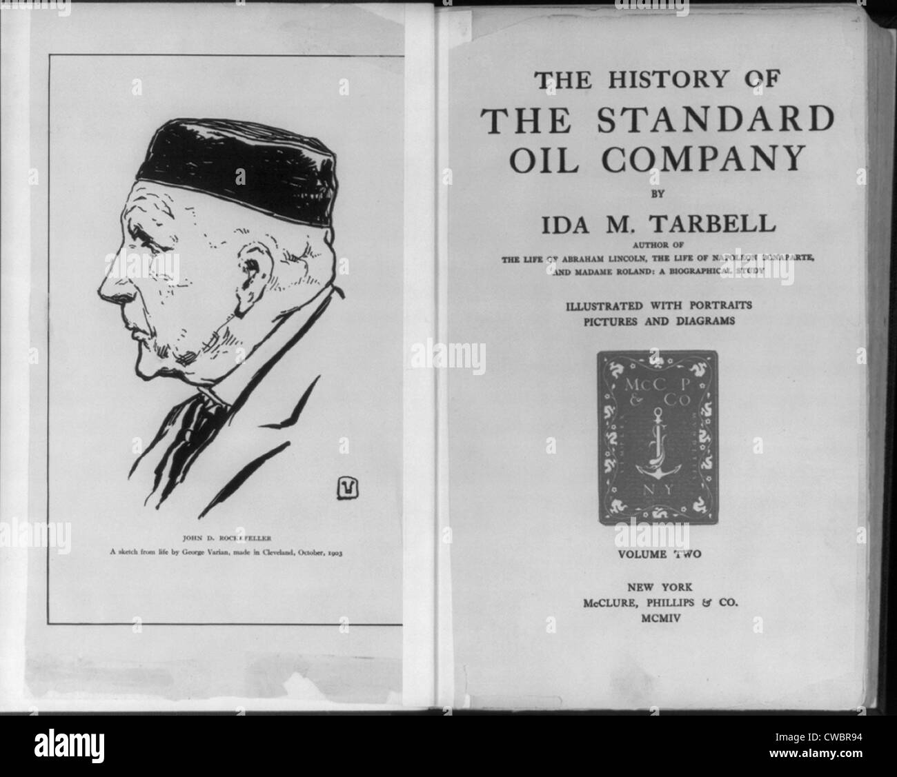 Page de titre de l'histoire de la Standard Oil Company par M. Ida Tarbell., rencontrés par portrait de John D. Rockefeller par George Banque D'Images
