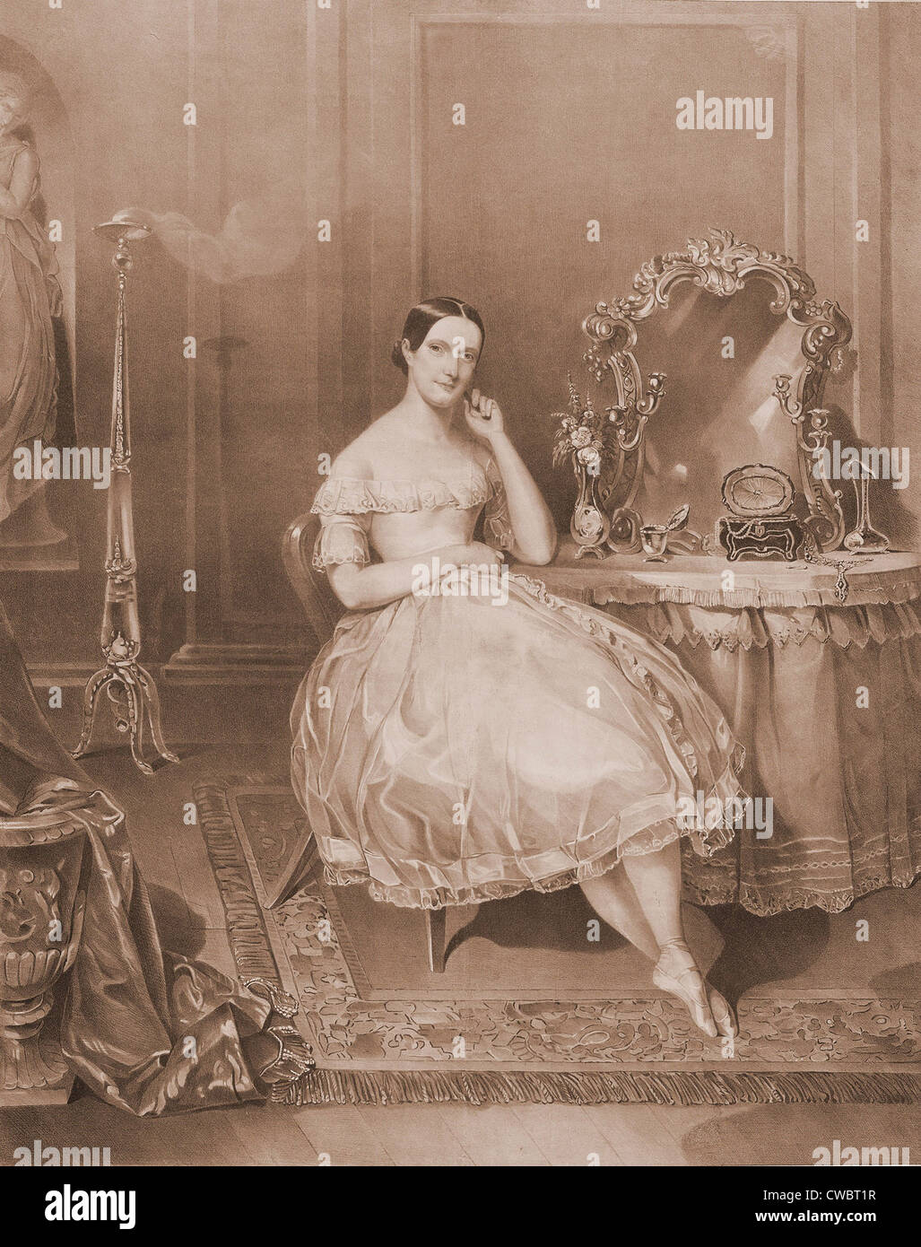 Fanny Elssler (1810-1884). Ballerine autrichien, a effectué une tournée en  Amérique latine à partir de 1840-43. Elle est dans son costume de ballet,  assis à une vinaigrette Photo Stock - Alamy