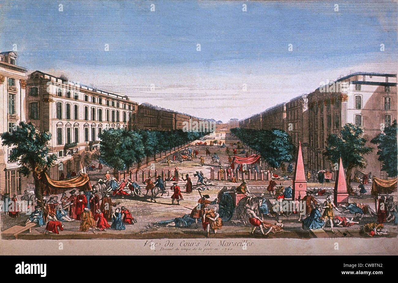 Vue sur le Cours Belsunce à Marseille en 1720, avec les victimes de la peste au premier plan et le long du boulevard. La peste Banque D'Images Vue sur le Cours Belsunce à Marseille en 1720, avec les victimes de la peste au premier plan et le long du boulevard. La peste Banque D'Images