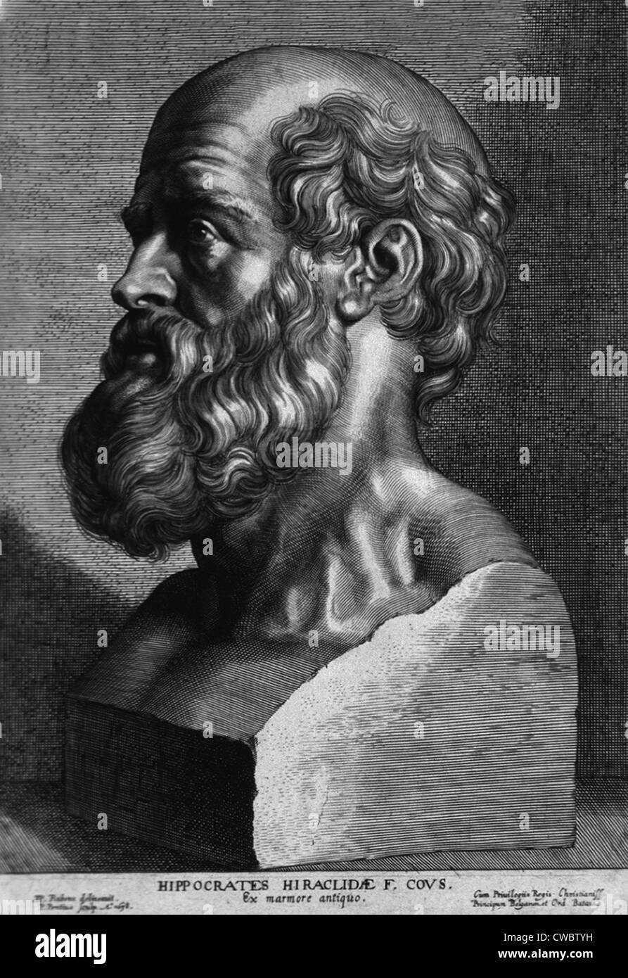 Hippocrate (460-375 avant J.-C.). Après une gravure sculpture antique. Par P. Pontius, l'école française du 17e siècle. Banque D'Images