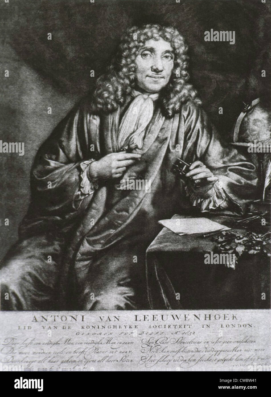 Antoine van Leeuwenhoek (1623-1723), le néerlandais microscopiste développé lentilles qui onjects grossissement 200 fois leur véritable Banque D'Images