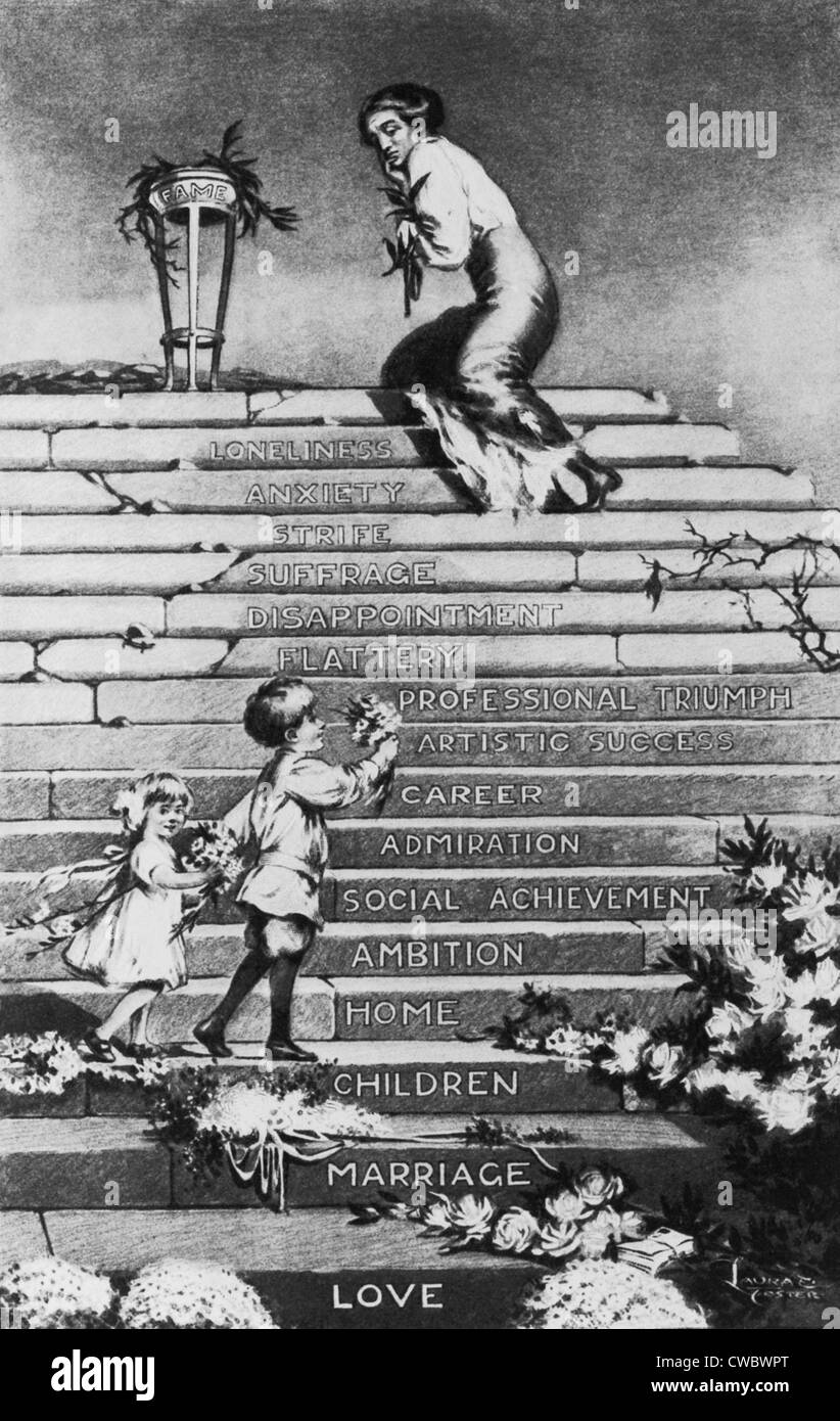 Le vote anti-femmes caricature politique proposant des progrès de la femme dans la sphère publique de la vie conduira ses émotions Banque D'Images