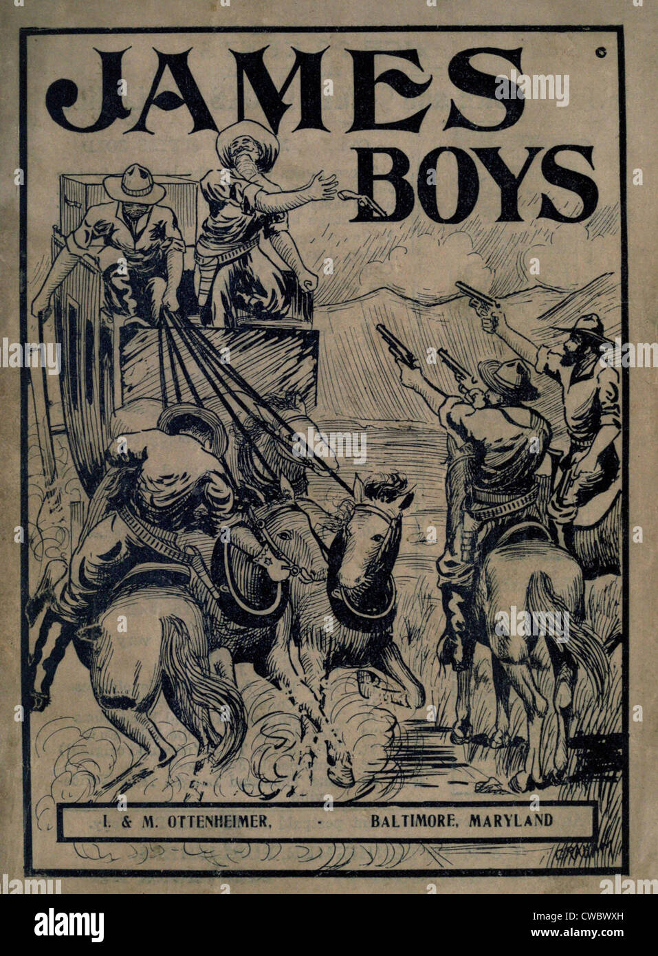 Les garçons JAMES, LES ACTES DE L'AUDACE, par James Edgar, 1911, avec une illustration de la James Gang de voler un stage coach. Banque D'Images