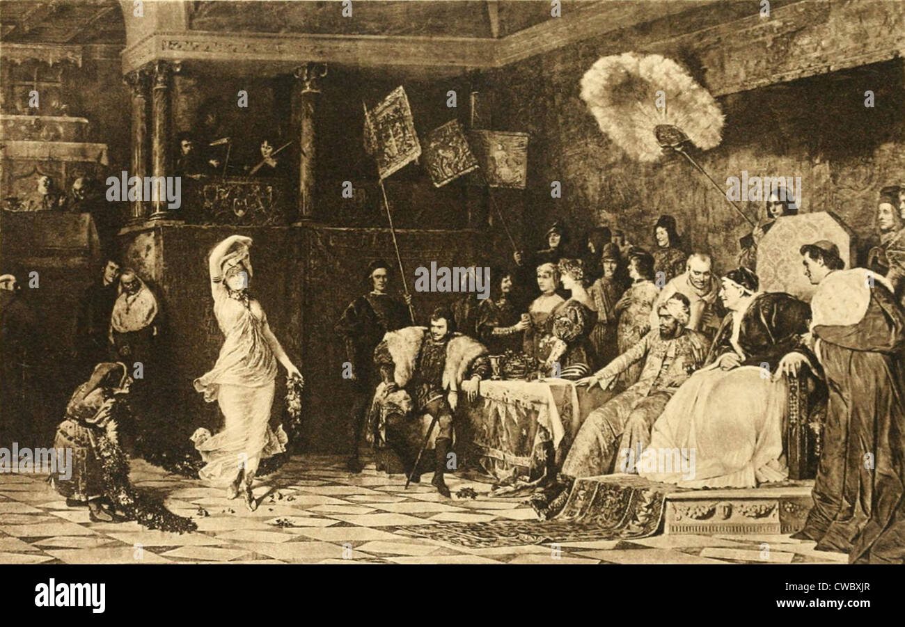 Lucrèce Borgia (1480-1519), danse à la Cour du Pape Alexandre VI, son père et traceur de ses trois partis politiques Banque D'Images