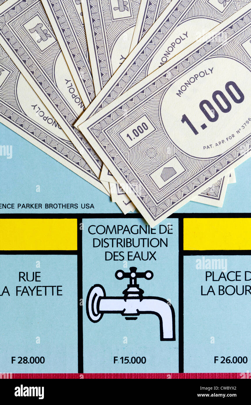 Monopoly français montrant la société de l'eau Banque D'Images