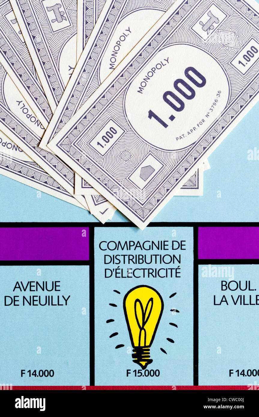 Monopoly français montrant la compagnie d'électricité Banque D'Images