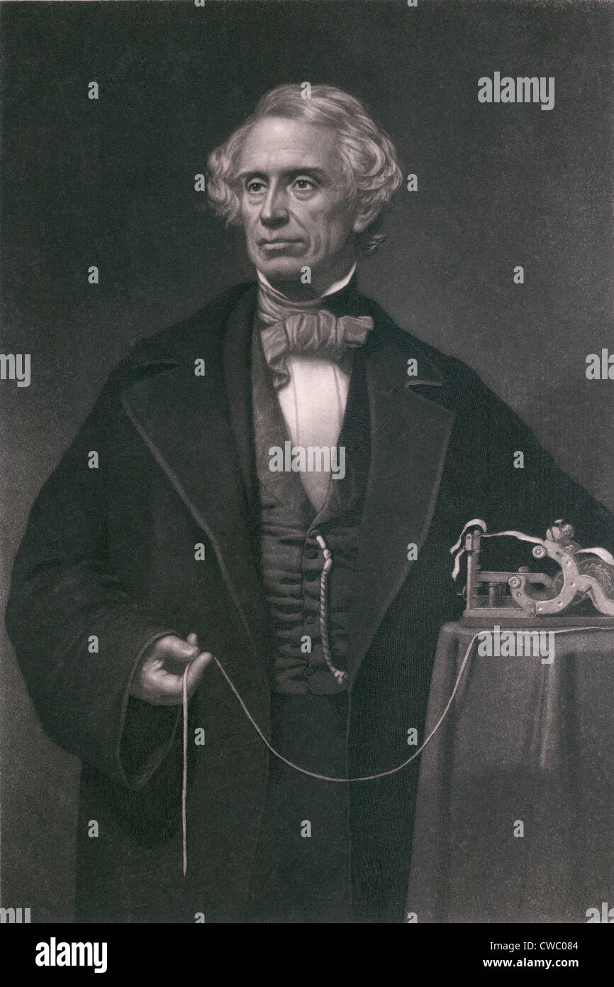 Samuel F. B. Morse (1791-1872), inventeur du télégraphe magnétique. Gravure sur acier par John Sartan. Banque D'Images