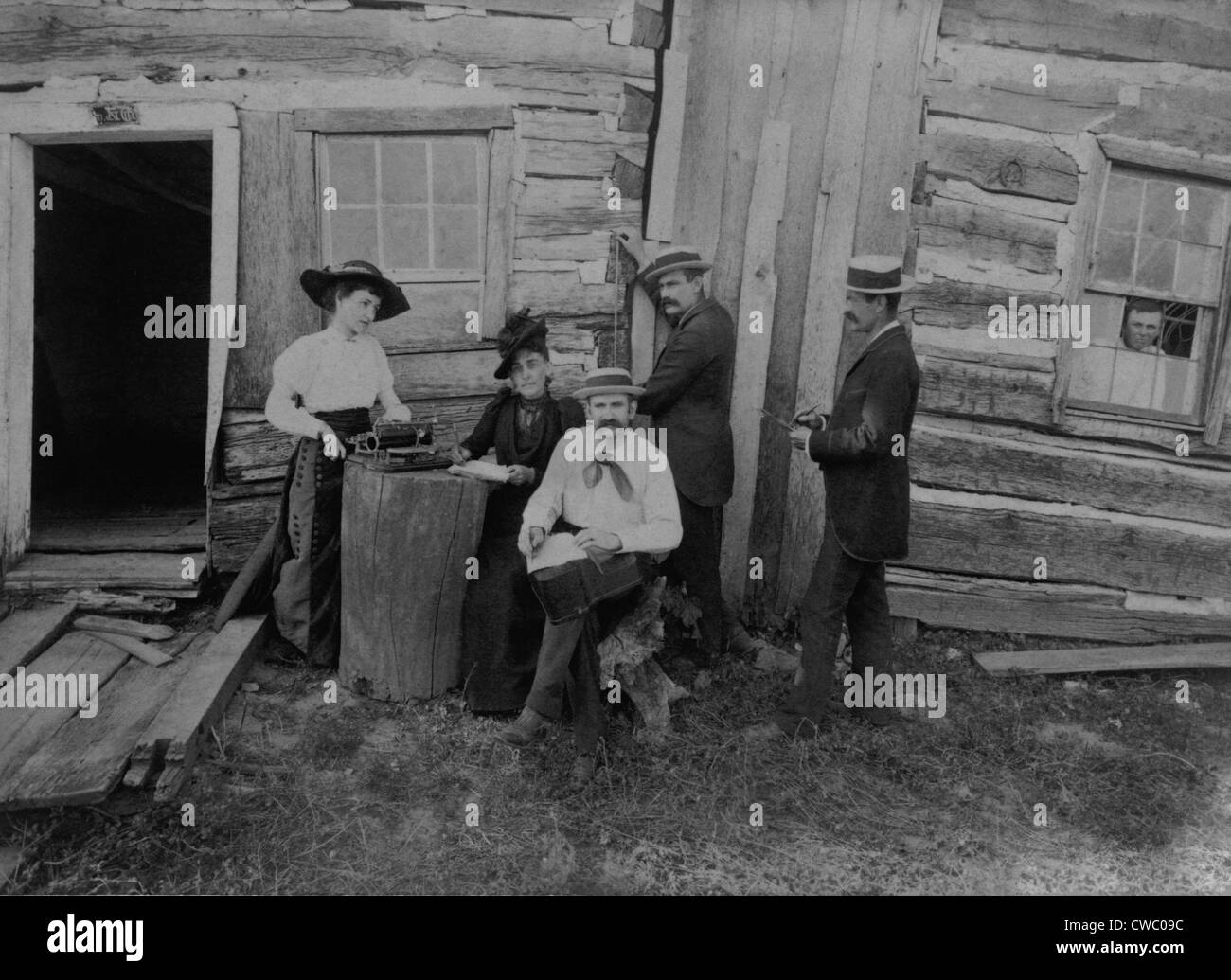 Abraham Lincoln's log cabin. Le Lincoln Log Cabin Association travaillent à l'emplacement de la cabane construite par Abraham Lincoln et Banque D'Images
