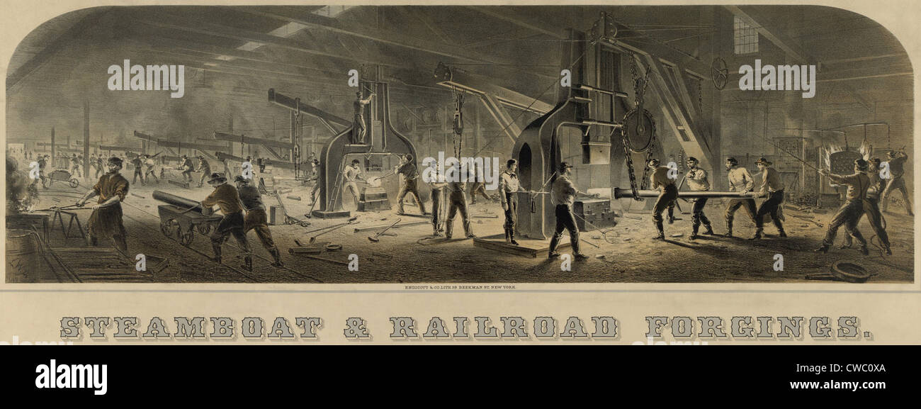 Paterson Société fer étaient des fabricants de pièces forgées pour les bateaux à vapeur et des chemins de fer. Ca. 1865. Détail de l'usine avec ironworking Banque D'Images