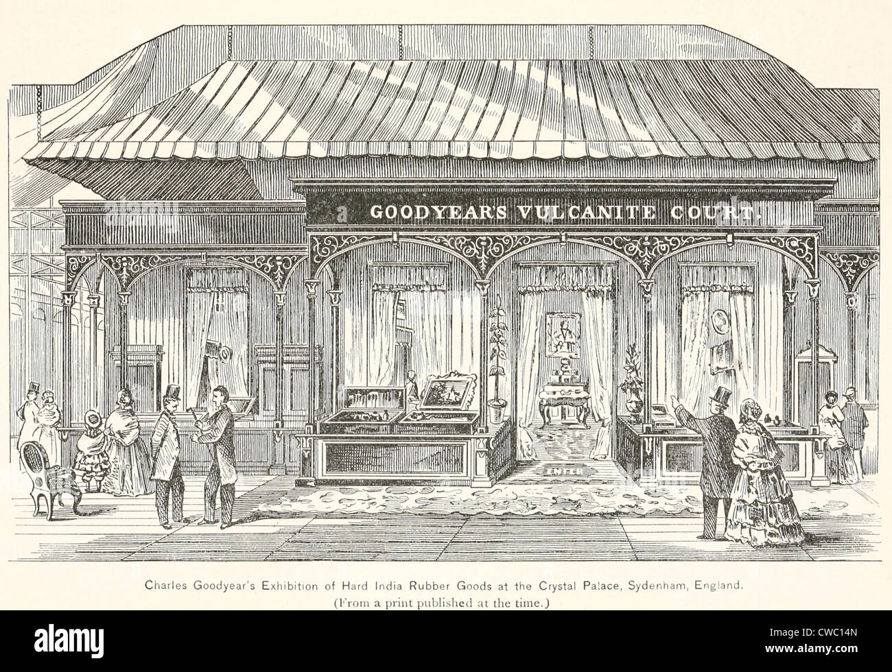 Vulcanite de Goodyear, la Cour d'exposition l'Inde Des produits en caoutchouc à l'exposition de Crystal Palace en 1851. Goodyear dépenser Banque D'Images