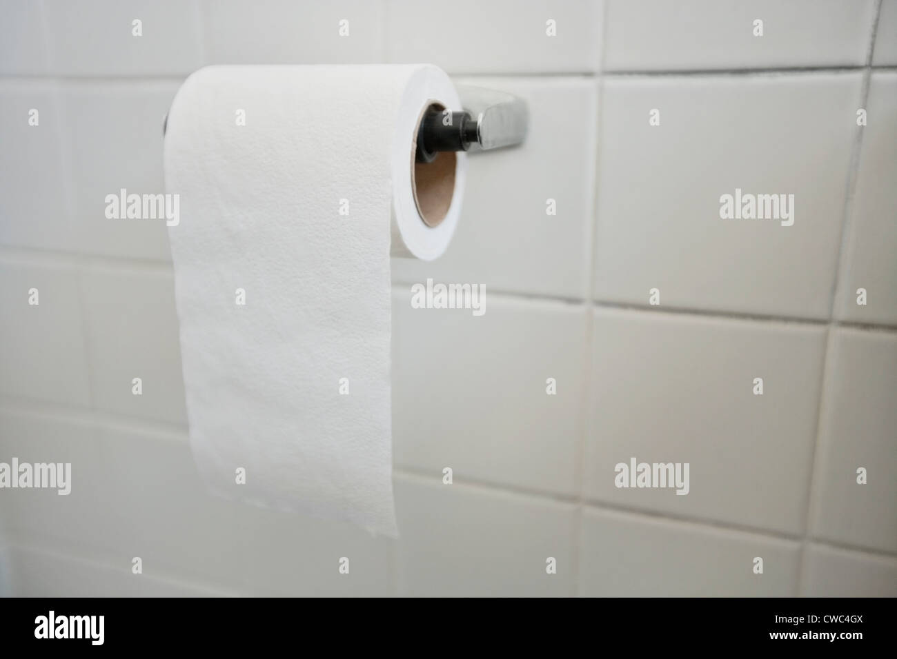 Close-up de tissu rouleau de papier dans la salle de bains Banque D'Images