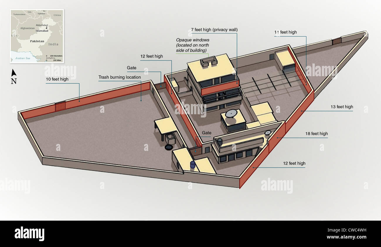 Schéma de l'armée américaine la villa d'Oussama Ben Laden dans le nord de la ville pakistanaise d'Abbottabad. Le 3 mai 2011. Banque D'Images