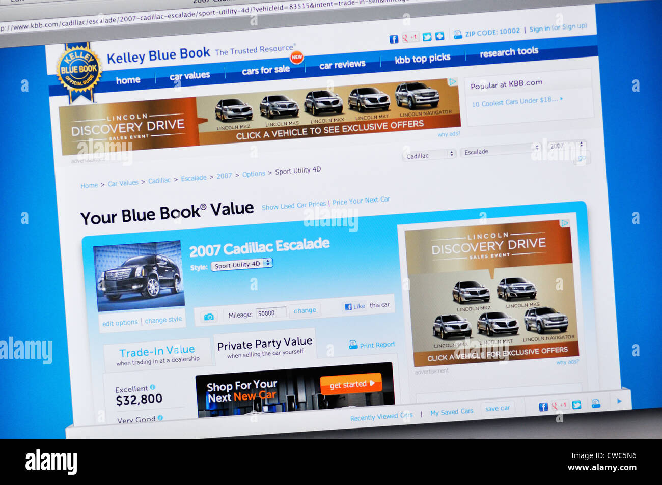 Kelly Blue Book - site d'évaluation de voiture Banque D'Images