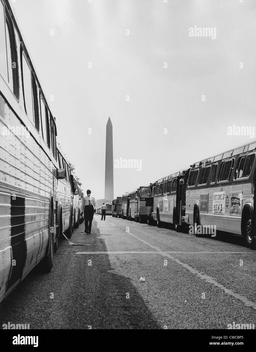 Mars 1963 sur l'État de Washington. Deux longues lignes de bus utilisés pour le transport des manifestants à Washington. Le 8 août 1963. Banque D'Images