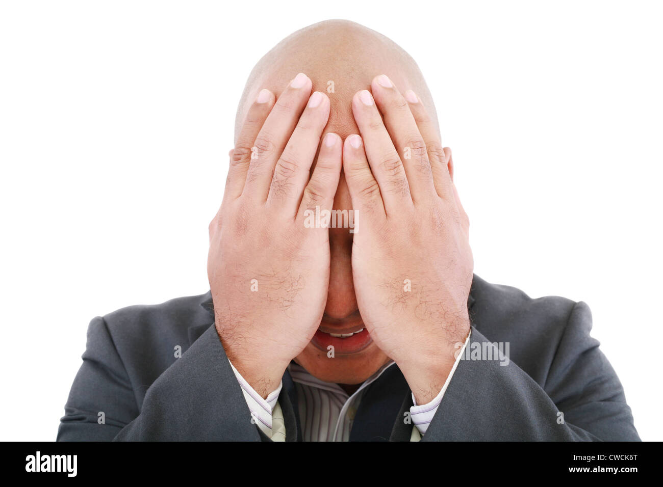 Triste d'affaires. Isolé sur blanc. Banque D'Images