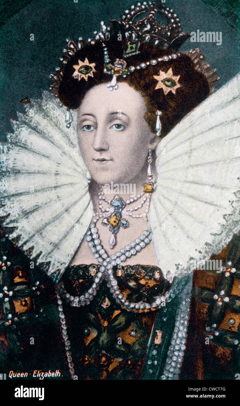 (Elizabeth I) Maalouf, reine d'Angleterre, 1558-1603 Gravure colorée à la main, Banque D'Images