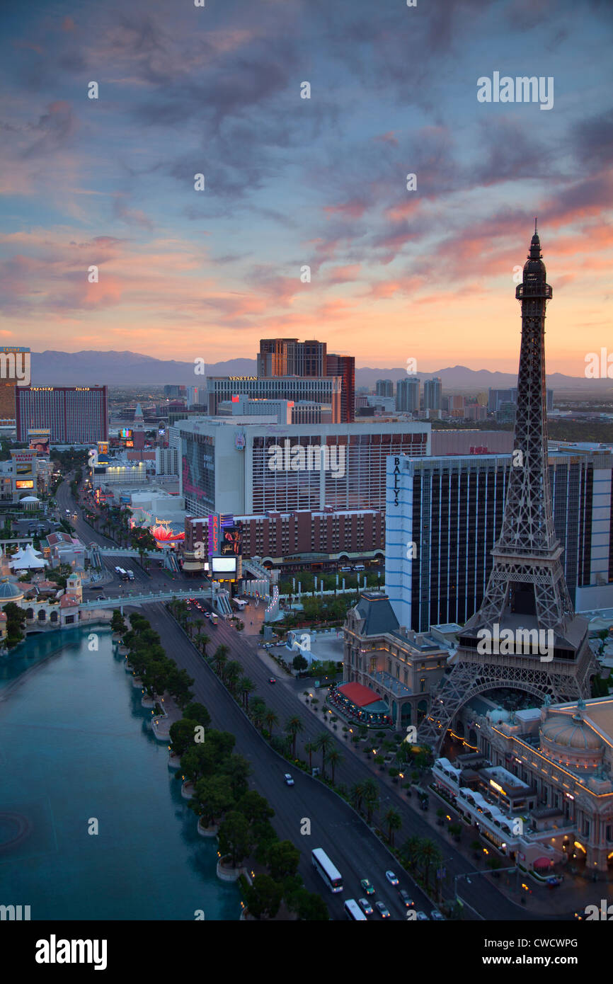 Lever du soleil sur le Strip, Las Vegas, Nevada. Banque D'Images