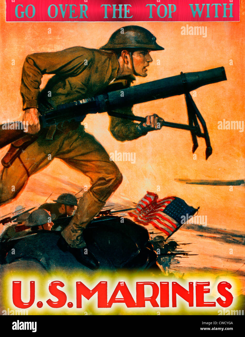 Rendez-vous sur le haut avec des marines américains - LA PREMIÈRE GUERRE MONDIALE USA Poster avec plus de lettres modernes Banque D'Images