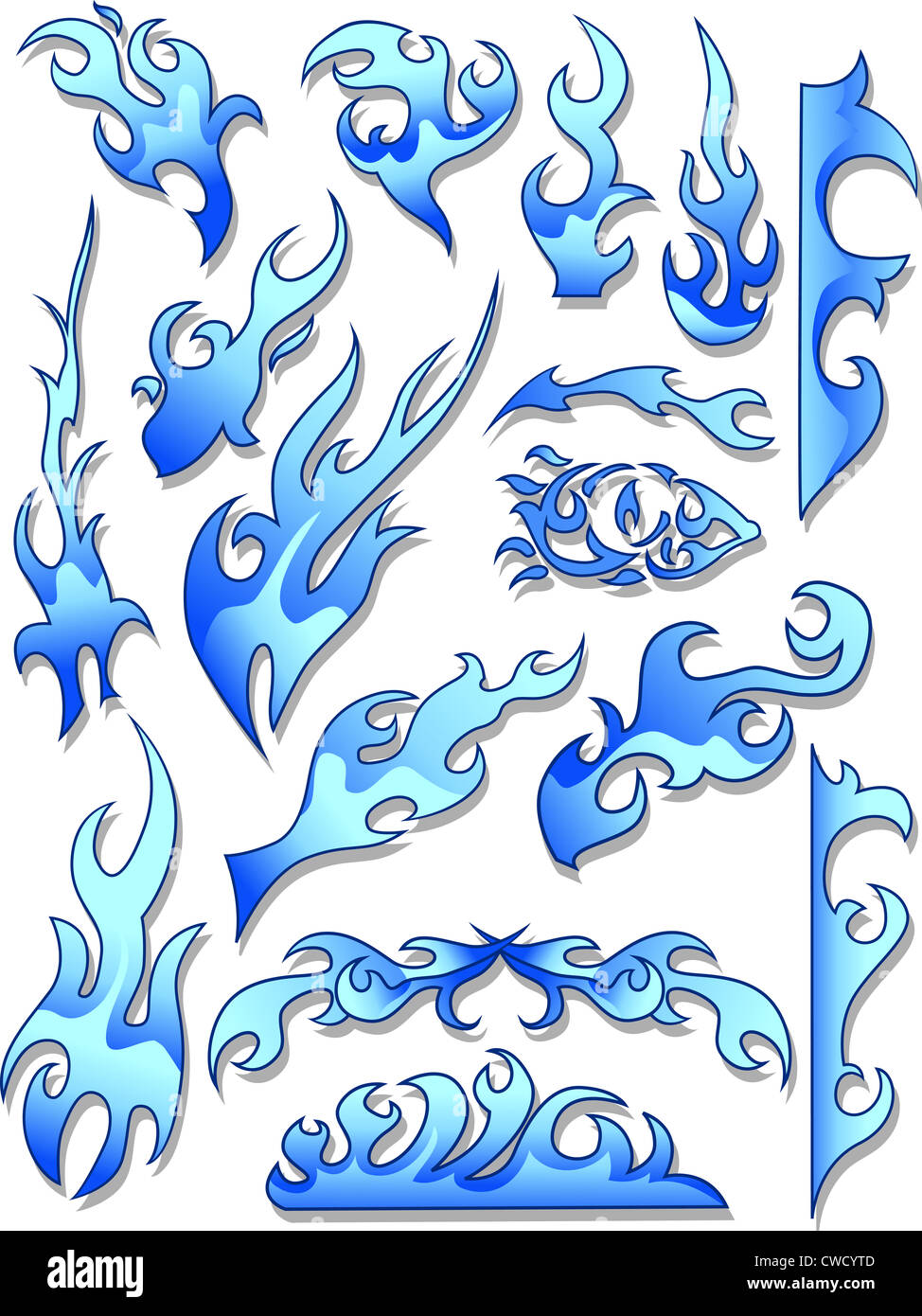 Illustration avec flammes bleues avec différents modèles Banque D'Images