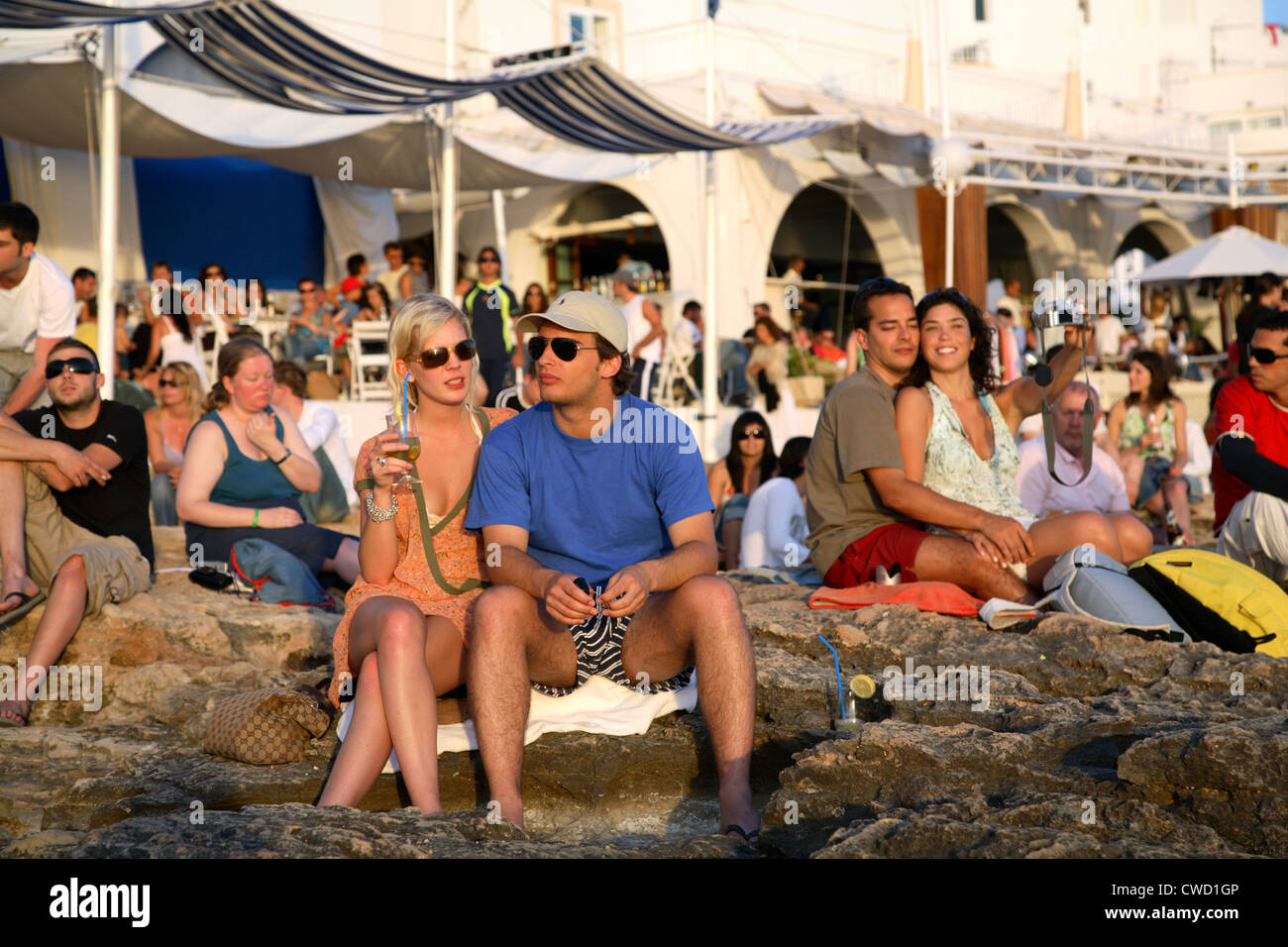 Ibiza, San Antonio en Bossa, Cafe del Mar Banque D'Images