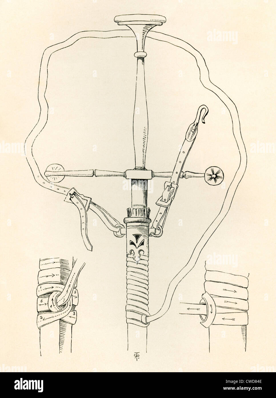 Une épée et fourreau du 15e siècle, montrant le nouage de la ceinture. Banque D'Images