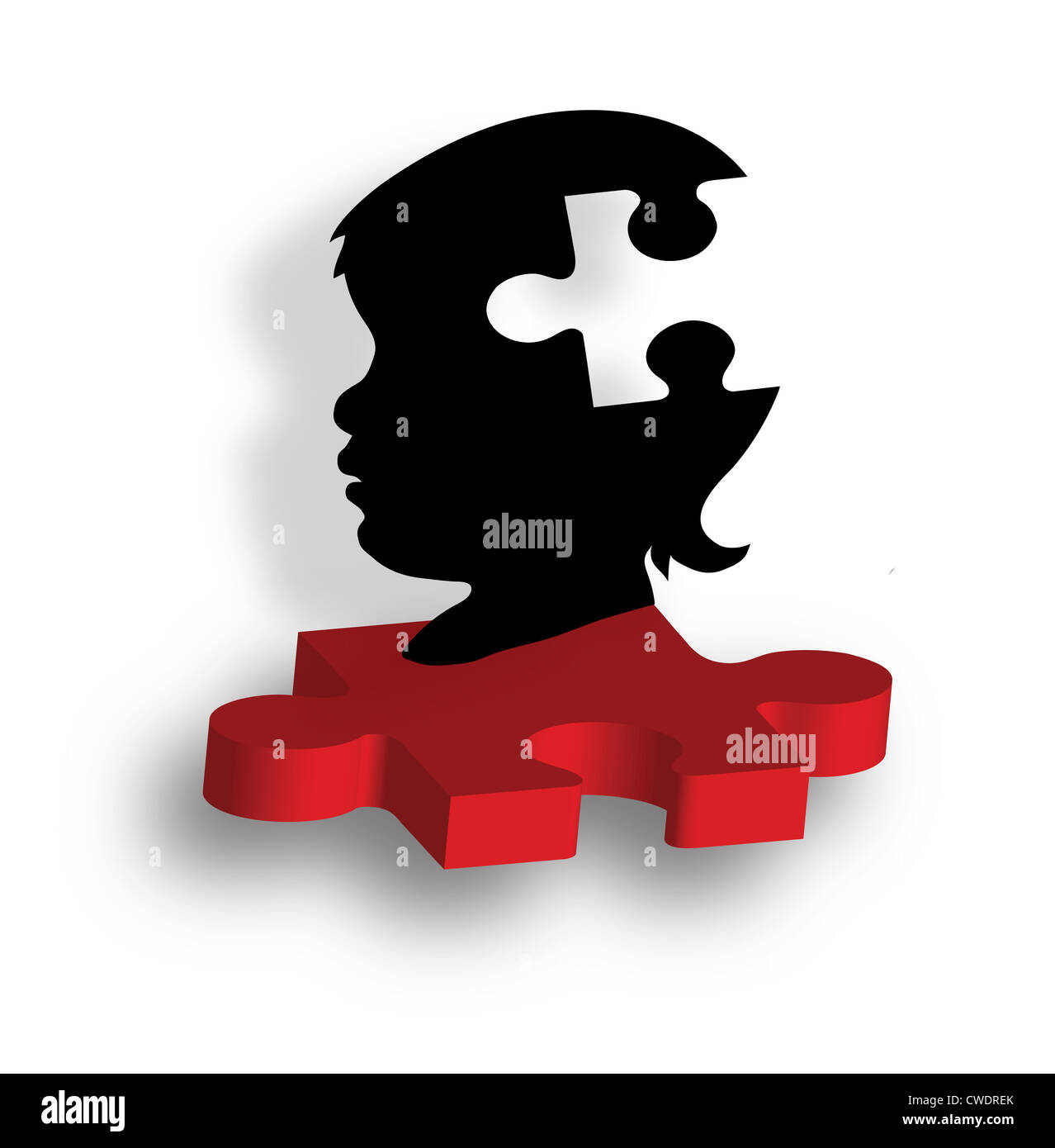 Utilisez ce bold vecteur d'une silhouette de l'enfant sur l'autisme un morceau de puzzle pour illustrer vos travaux sur les troubles du développement Banque D'Images
