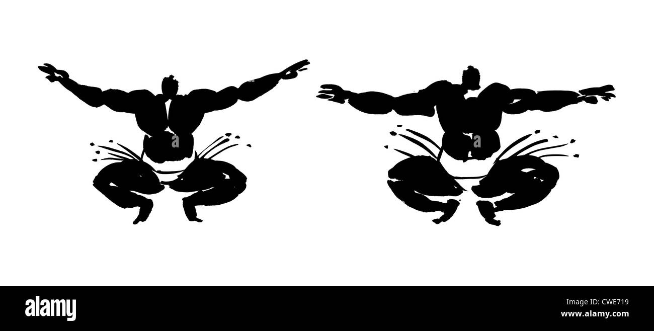 Les lutteurs de sumo Faire de l'exercice Banque D'Images