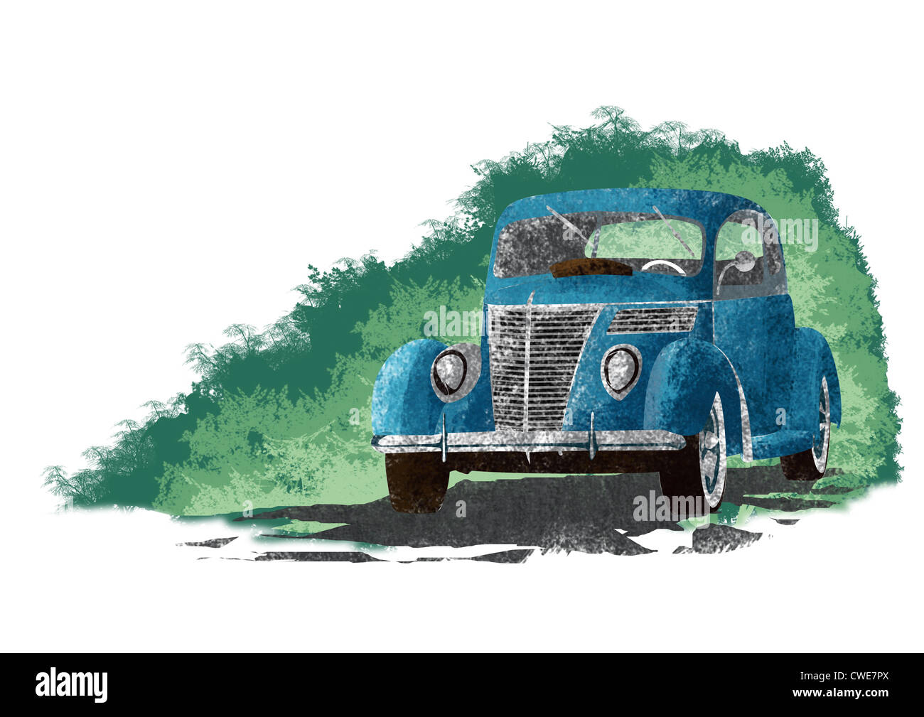 Illustration de Vintage voiture bleue Banque D'Images