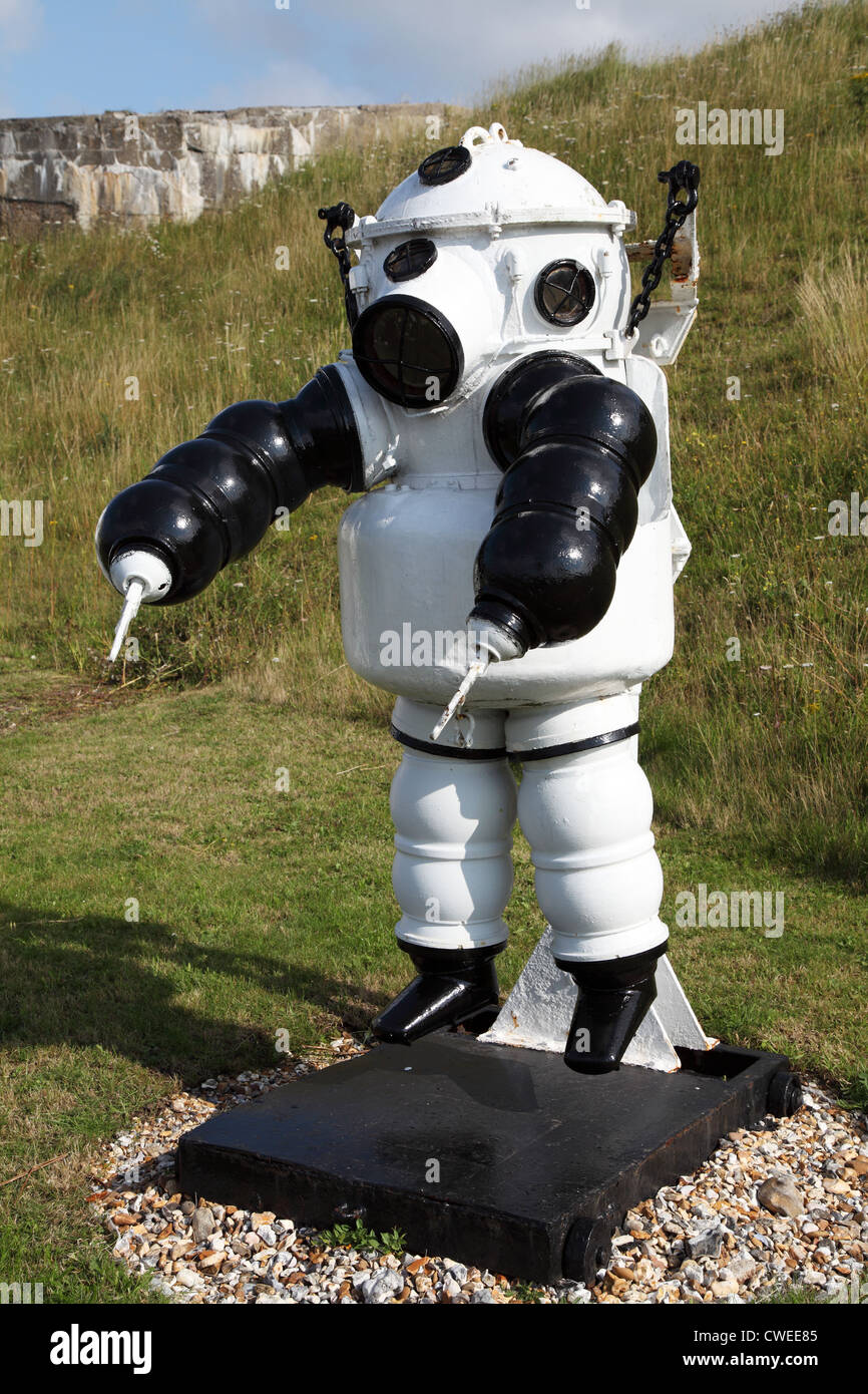Combinaison de plongée atmosphérique ou des annonces, Musée de la plongée, plongée Stokes Bay Museum, Stokes Bay, Hampshire, Angleterre Banque D'Images
