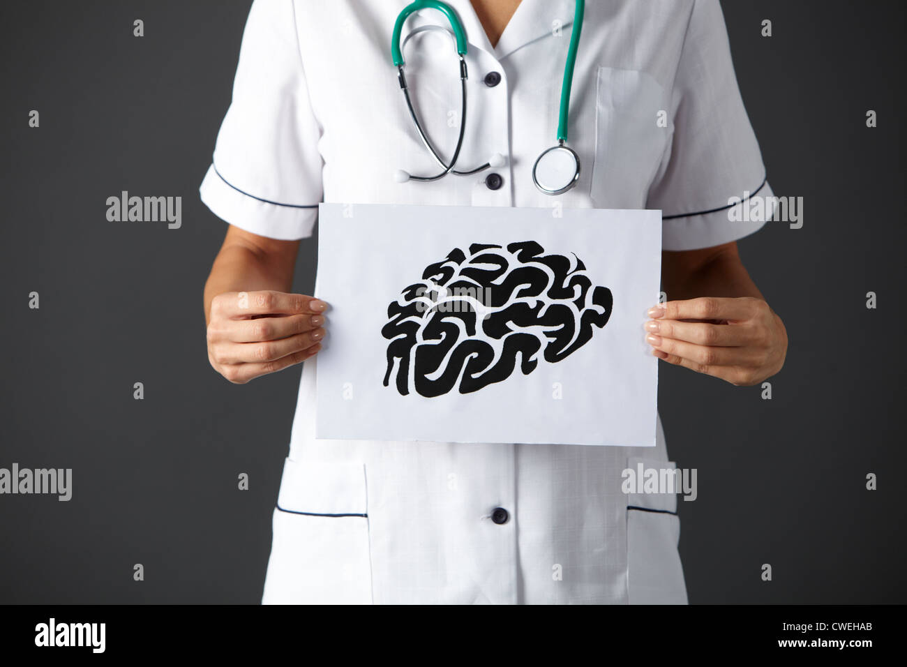 American nurse holding dessin à l'encre de cerveau Banque D'Images