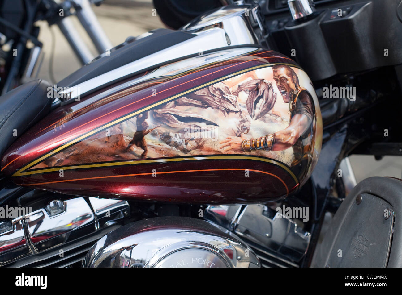 Harley Davidson réservoir essence peint à la bombe Banque D'Images