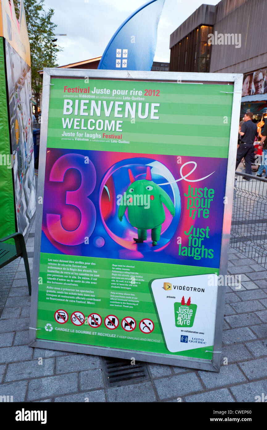 Panneau de bienvenue pour le Festival Juste pour rire à Montréal, province de Québec, Canada. Banque D'Images