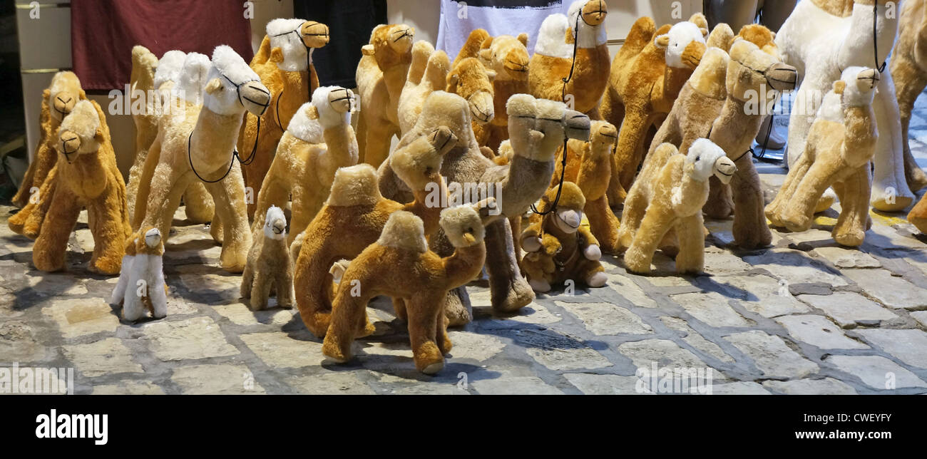 Les chameaux tunisiens en peluche dans un bazar de la rue Banque D'Images