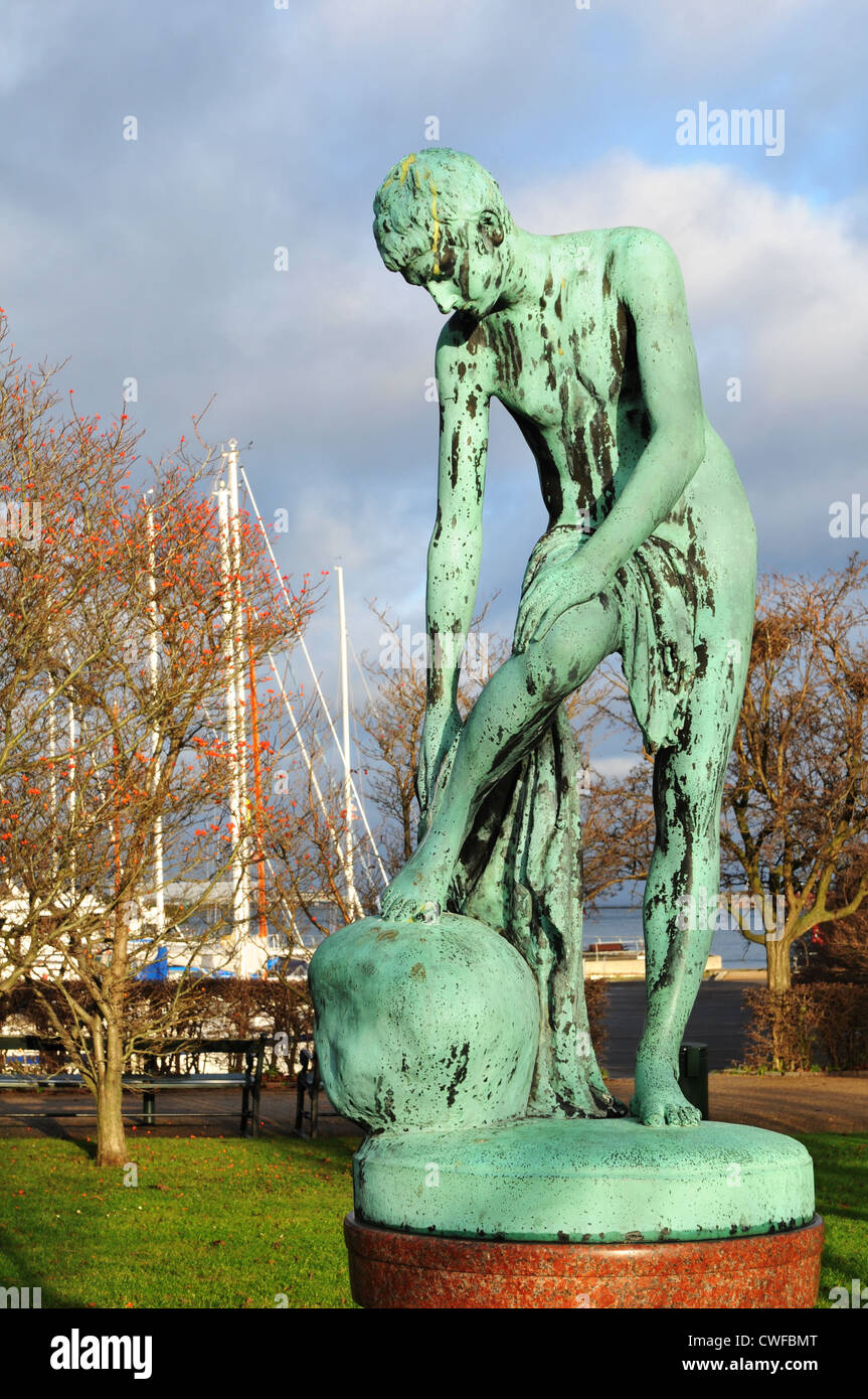 Détail architectural de statue en bronze à Copenhague, Danemark Banque D'Images