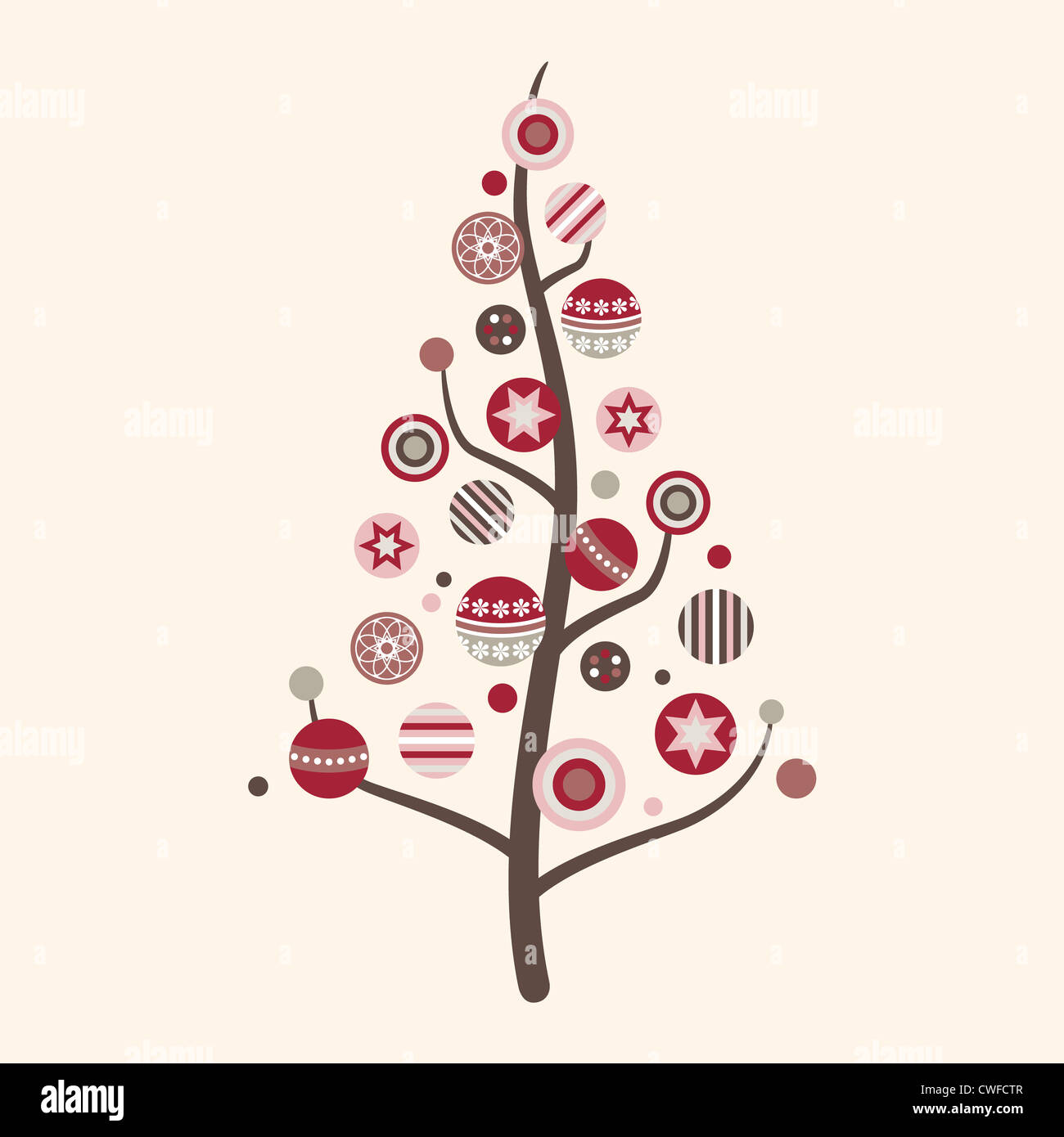 Illustration d'un résumé de l'arbre de Noël décoré avec des babioles dans des couleurs modernes. Banque D'Images