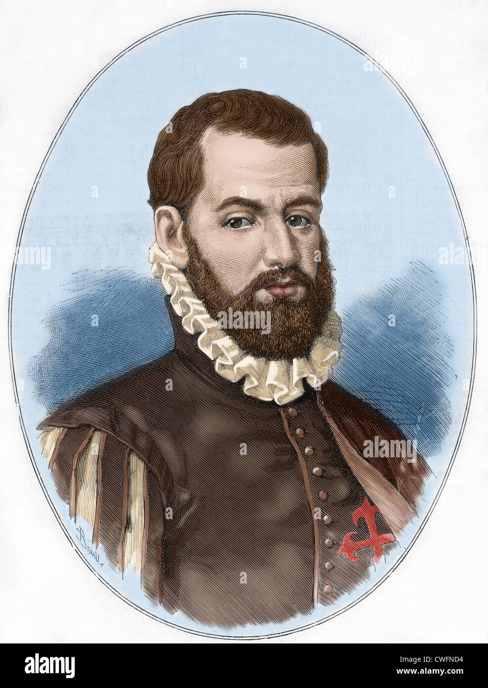 Pedro Menendez de Aviles (1519-1574). Officier de la marine espagnole et conquérant. La gravure à l'espagnol et l'American Illustration, 1880. Banque D'Images