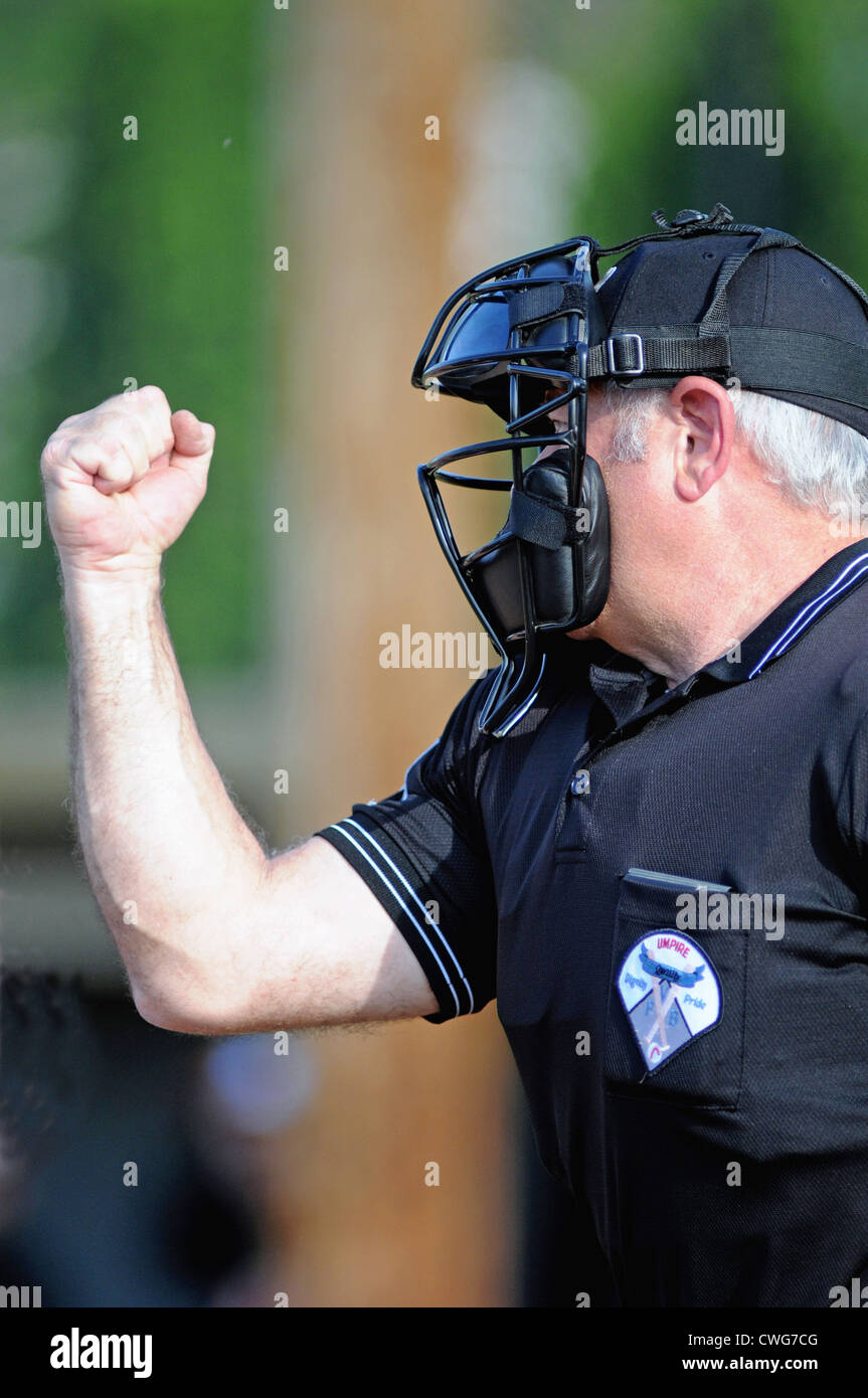 Accueil Baseball signaux arbitre appel grève jeu secondaire. USA. Banque D'Images