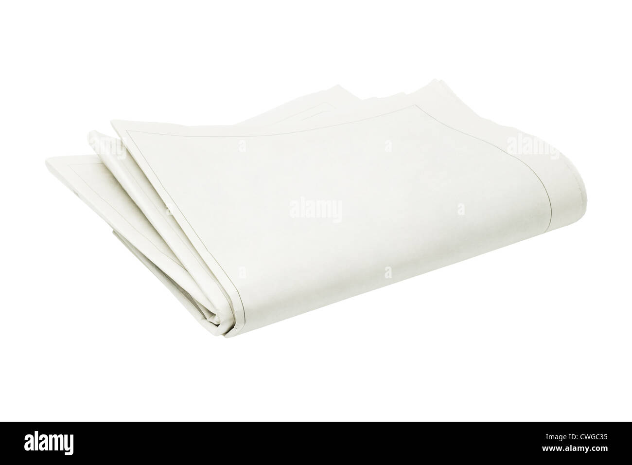 Journal blanc plié sur fond blanc Banque D'Images