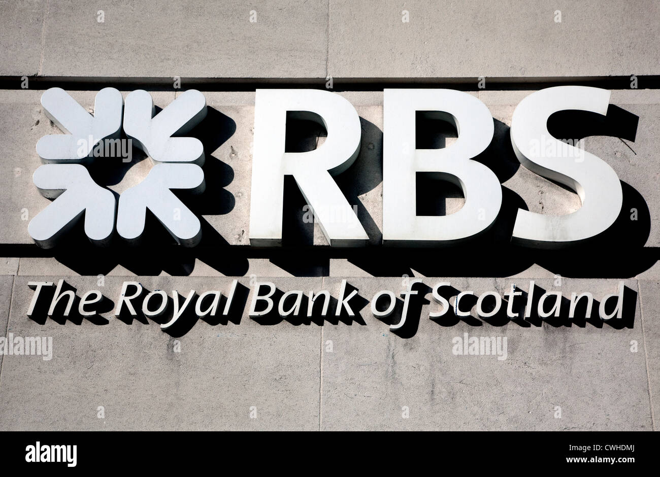 Logo et inscription sur une branche du Royal Bank of Scotland, Londres Banque D'Images