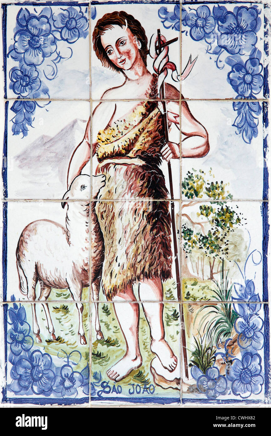 Panel de carreaux émaillés avec une image de Saint John. Banque D'Images