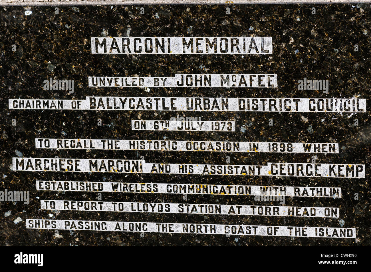 Mémorial à Marchese Marconi, qui a établi la communication sans fil pour le suivi des navires Banque D'Images