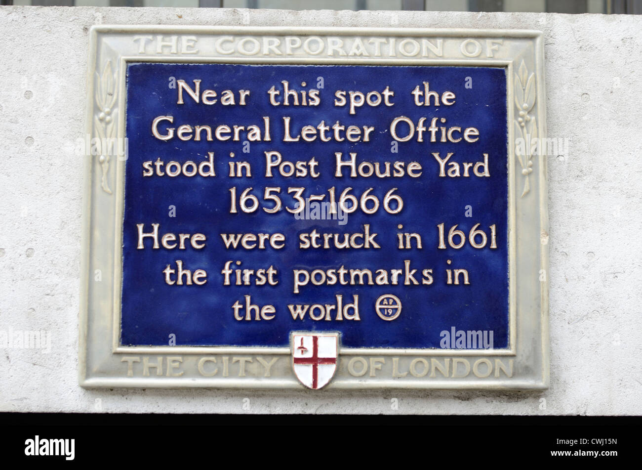 Blue plaque marquant l'emplacement approximatif de l'Office de poste Lettre en cour, le Prince's Street, Londres, Royaume-Uni. Banque D'Images