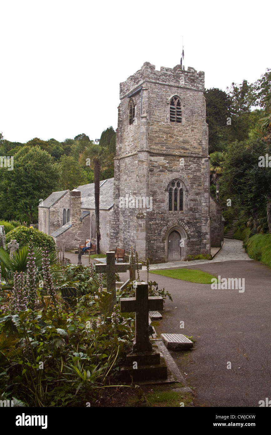 L'église St Just, Roseland peninsula, Cornwall, Angleterre, Royaume-Uni. Banque D'Images