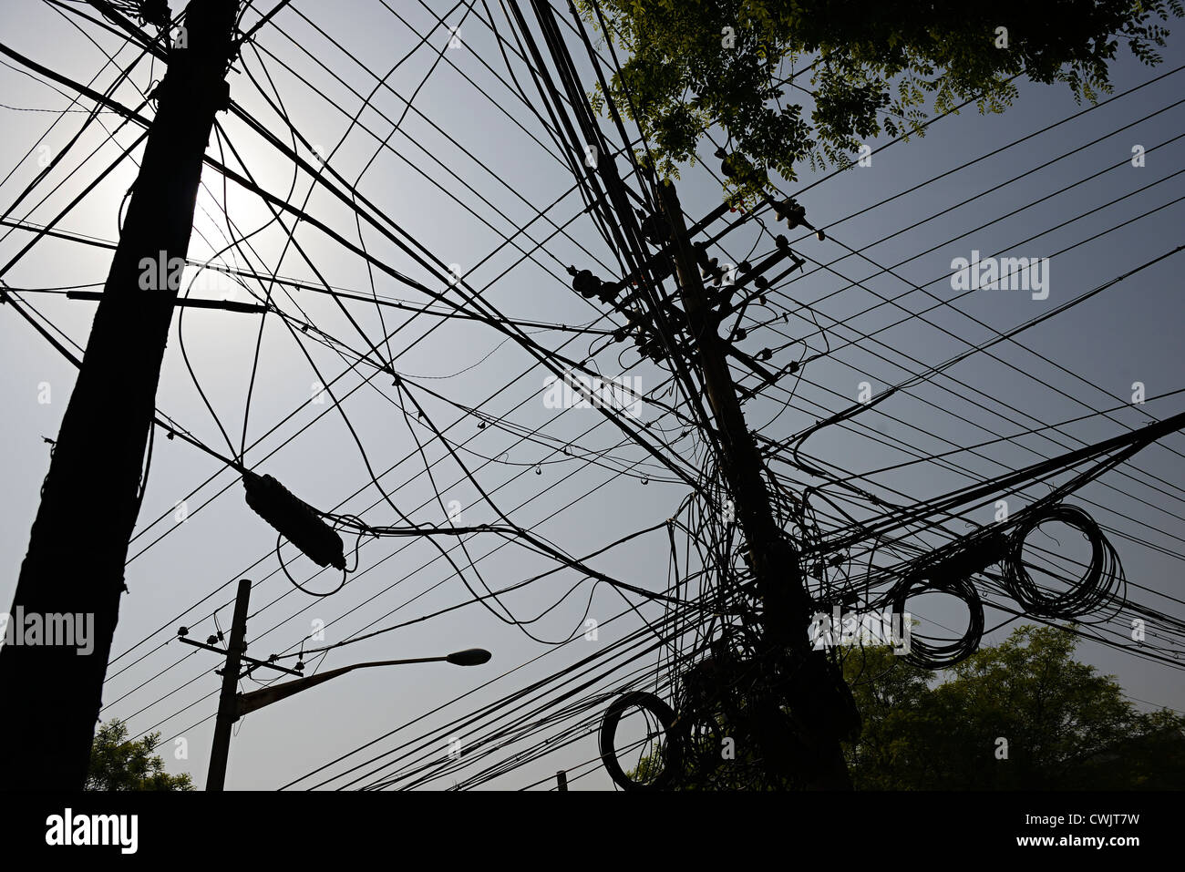 Les câbles téléphoniques beijing chine Banque D'Images
