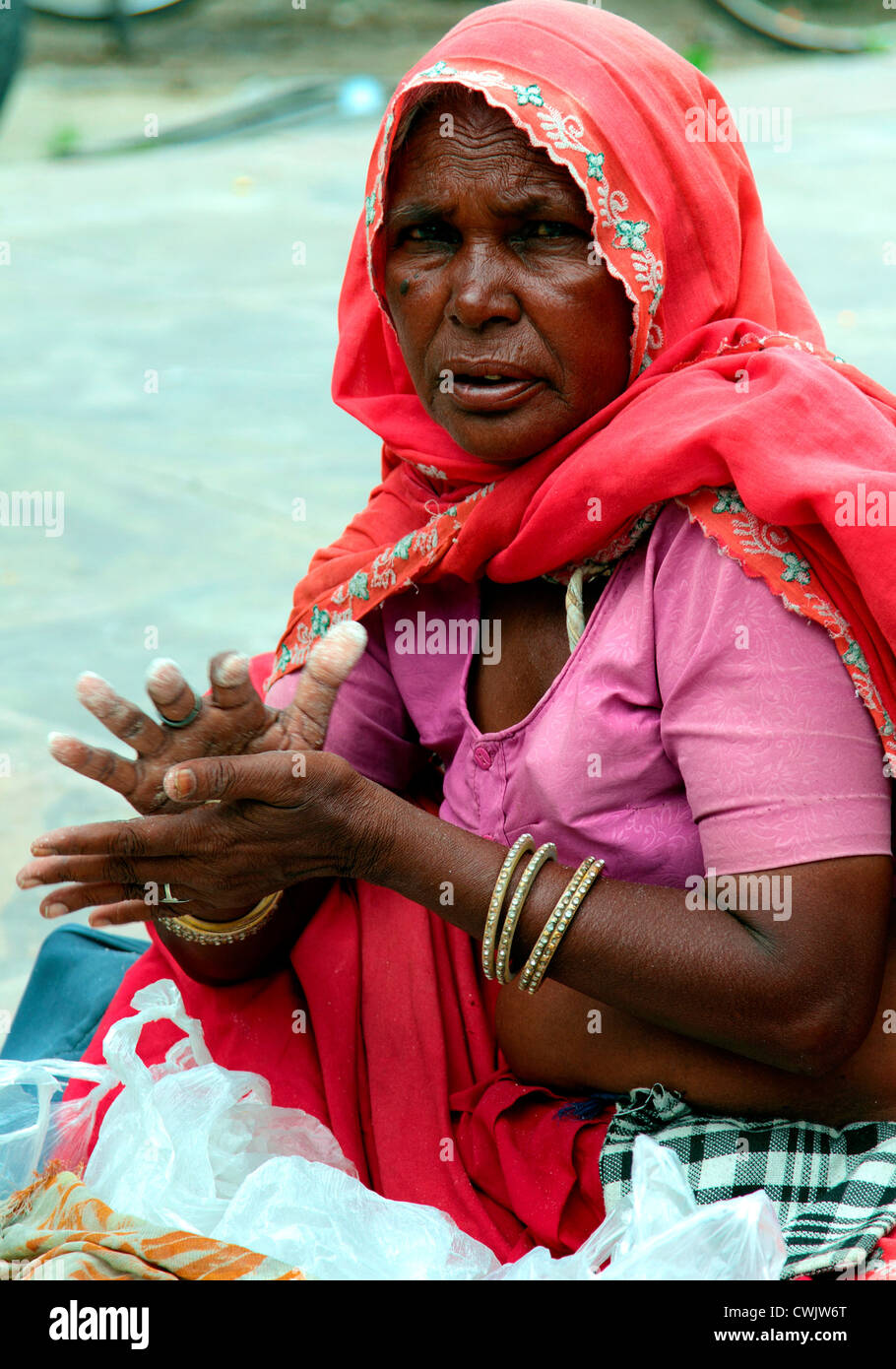 Vieille Femme,Inde,Indian culture,marchand,bazar, vendeur de rue,route,couleur Descriptif.traditionnellement indien. Banque D'Images