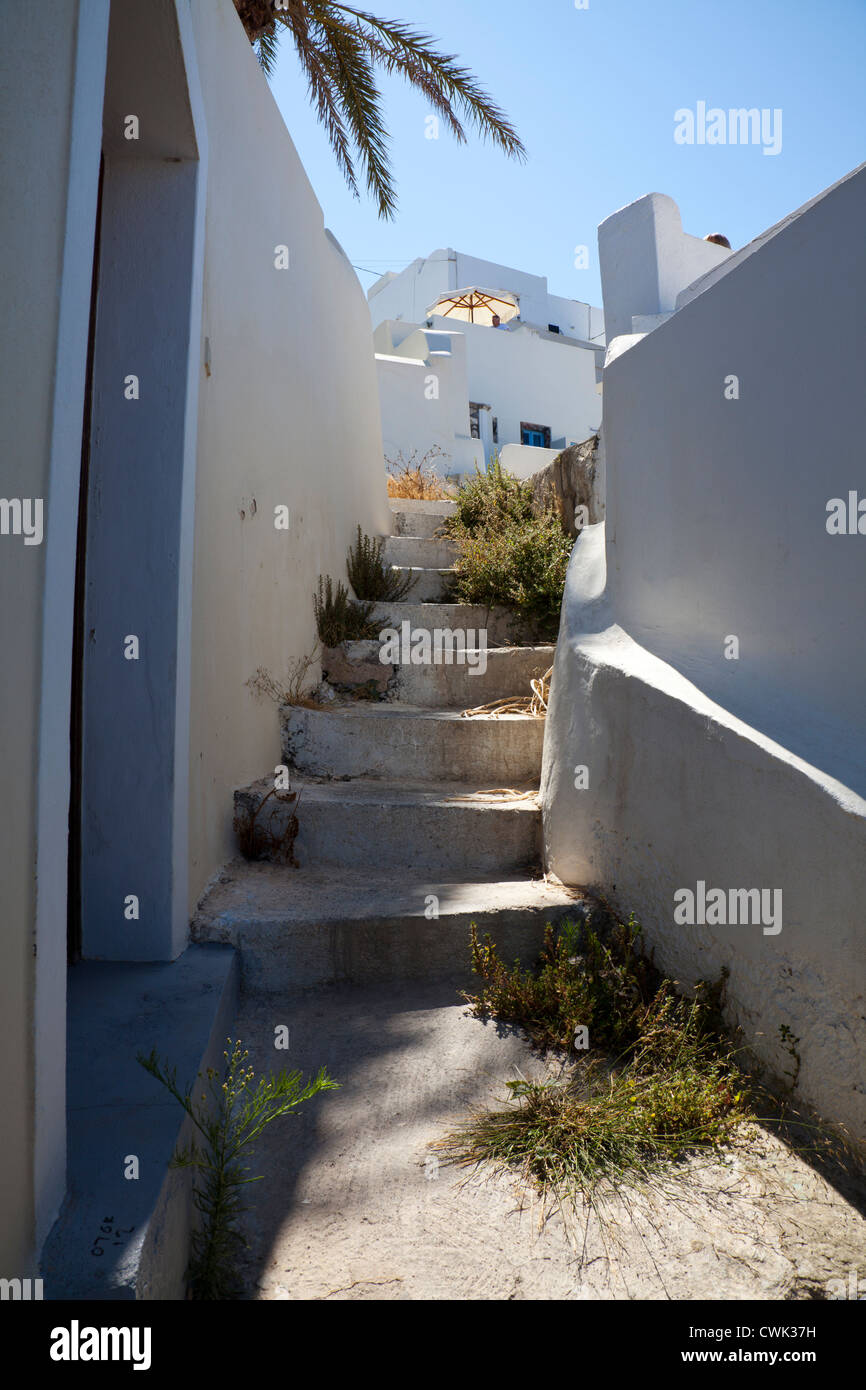 Descendre la Grèce, l'absence de tourisme à Thira, Santorin, Grèce, Îles grecques, les causes de négligence Banque D'Images