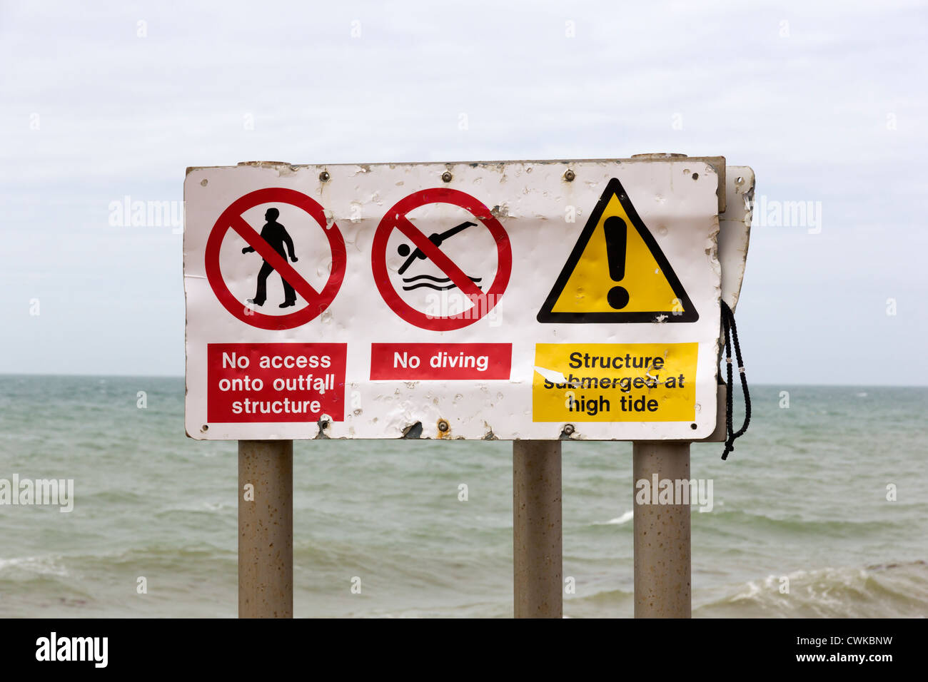 Panneau d'avertissement de Brighton Beach Banque D'Images
