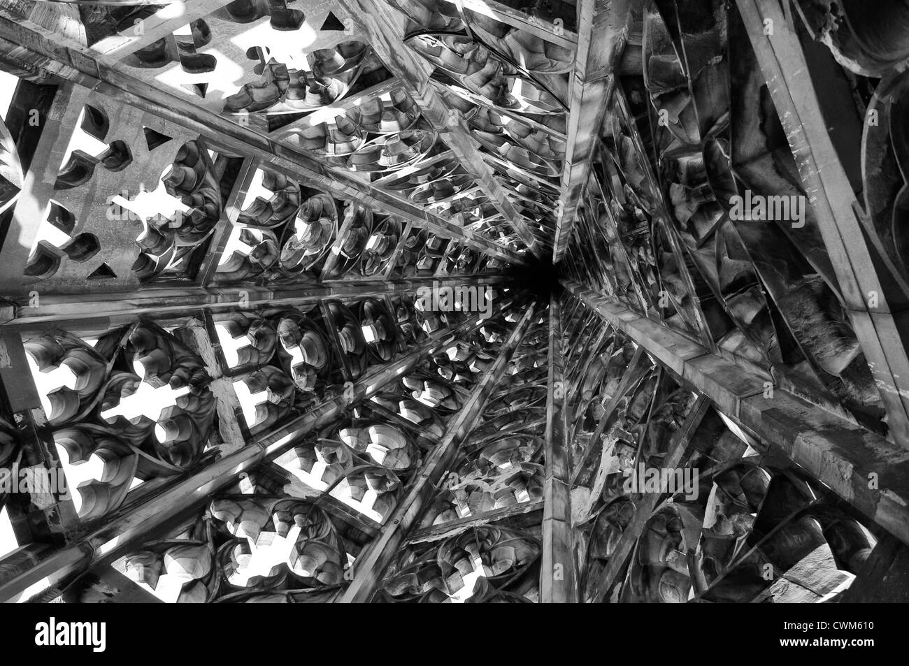 Bell Tower plafond décoré en Elisabethenkirche à Bâle, Suisse. Version noir et blanc. Banque D'Images