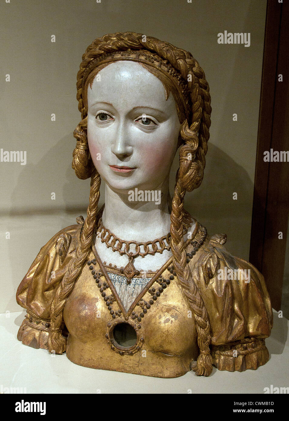 Buste reliquaire de saint Balbina 1520-30 Fait peut-être en Belgique Bruxelles Sud Culture chêne doré peinture, Russisch 44cm Banque D'Images