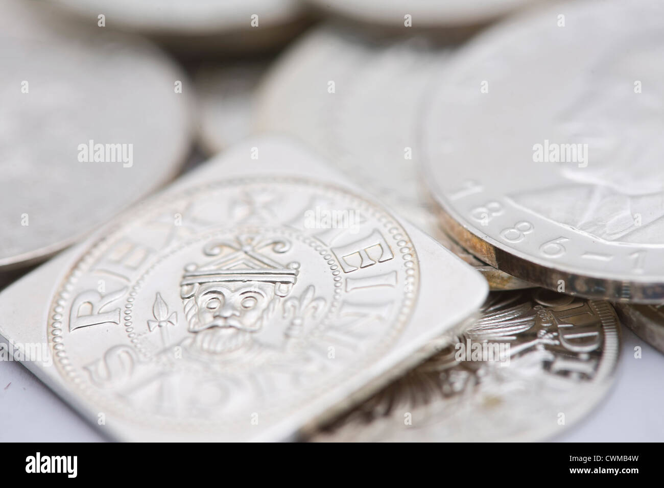 Variété de pièces d'argent, Close up Banque D'Images